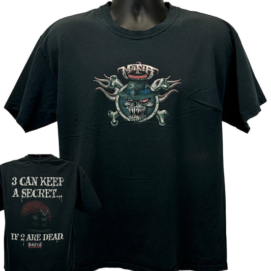 Gildan Black T-Shirt with Mafia Motorsports Skull Graphic on Front and Quote on Back, Available in Size Large