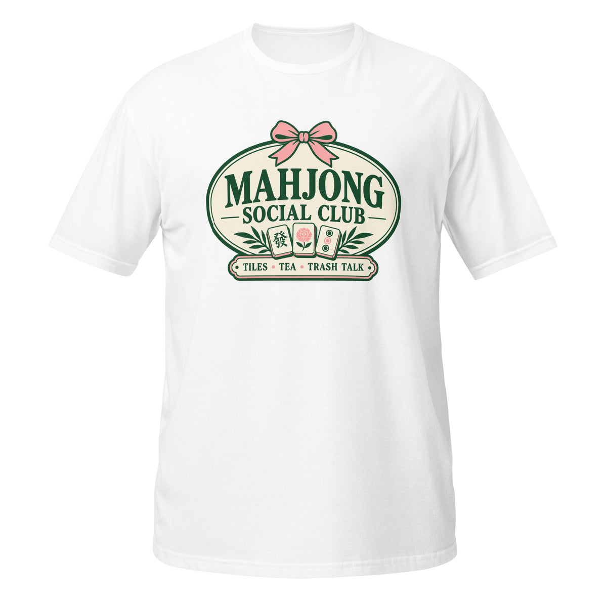 Neonvtg Mahjong T-shirt in white with a playful social club graphic, perfect for game lovers