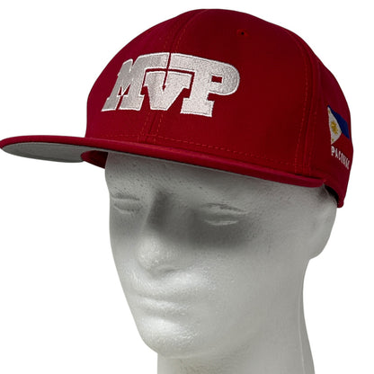 Red Otto Hat with MVP Embroidery and Manny Pacquiao Logo, Front View