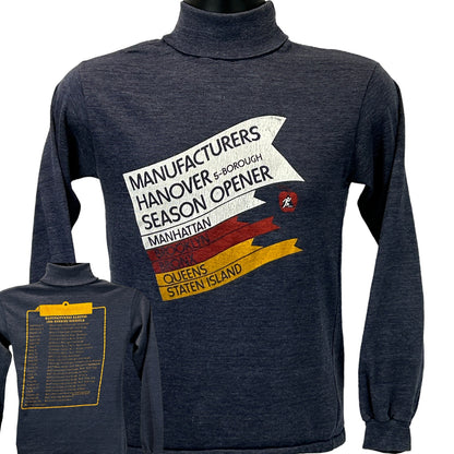 Fruit of the Loom navy 5 Borough long sleeve T-shirt featuring a front graphic design and a tall collar