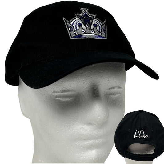 Black baseball cap featuring Los Angeles Kings crown logo on front and McDonald's logo on back
