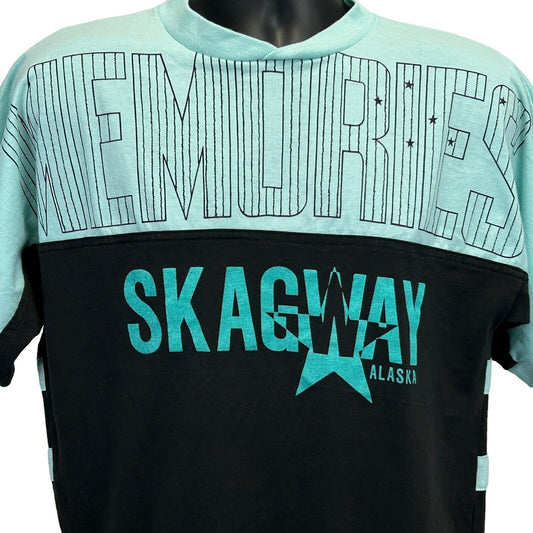 Vintage T-Shirt in teal and black featuring Skagway Alaska graphic, front view with bold lettering