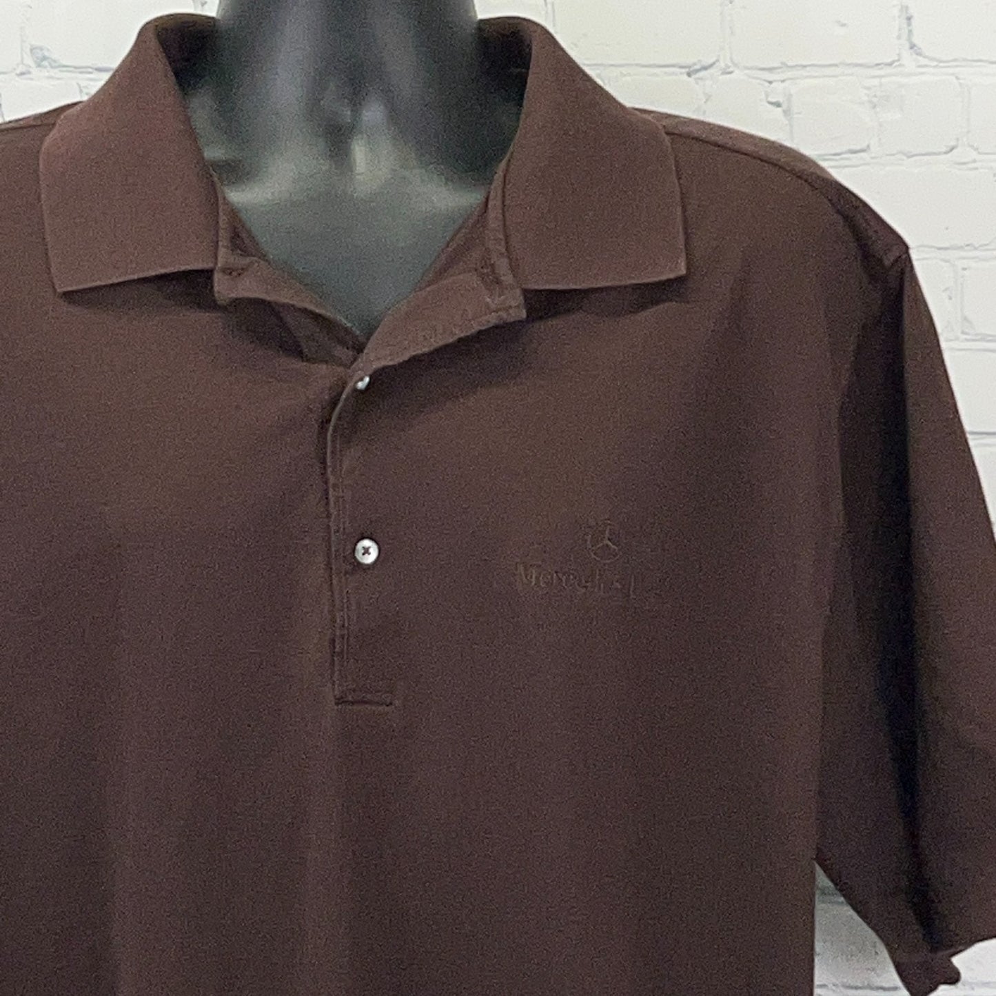 Brown Fairway & Greene Polo Shirt with Mercedes Benz Logo on Front, Size Medium, Front View