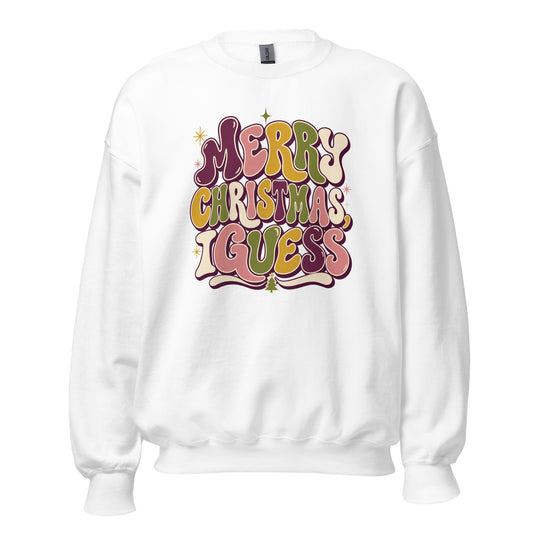 Neonvtg white T-shirt with 'Merry Christmas I Guess' graphic, featuring a vintage design