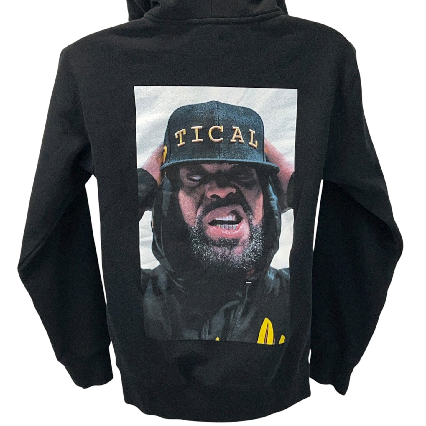 Black Method Man Hoodie featuring a large graphic print on the back and Tical logo detail
