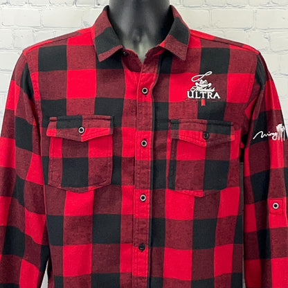 Burnside Red and Black Plaid Flannel Shirt with Michelob Ultra Logo on Chest and Left Sleeve