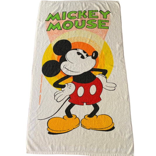Mickey Mouse Beach Towel featuring a colorful graphic of Mickey in red shorts and yellow shoes