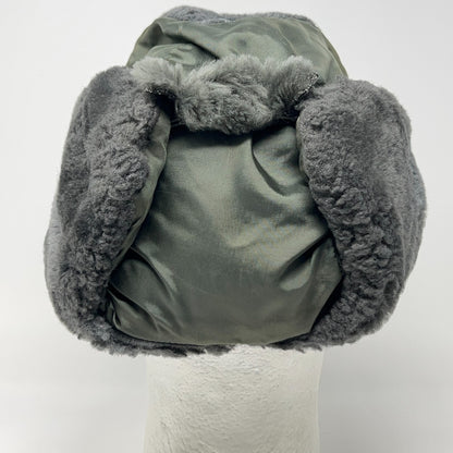 Vintage Gray Military Helmet with Fur Lining, Back View