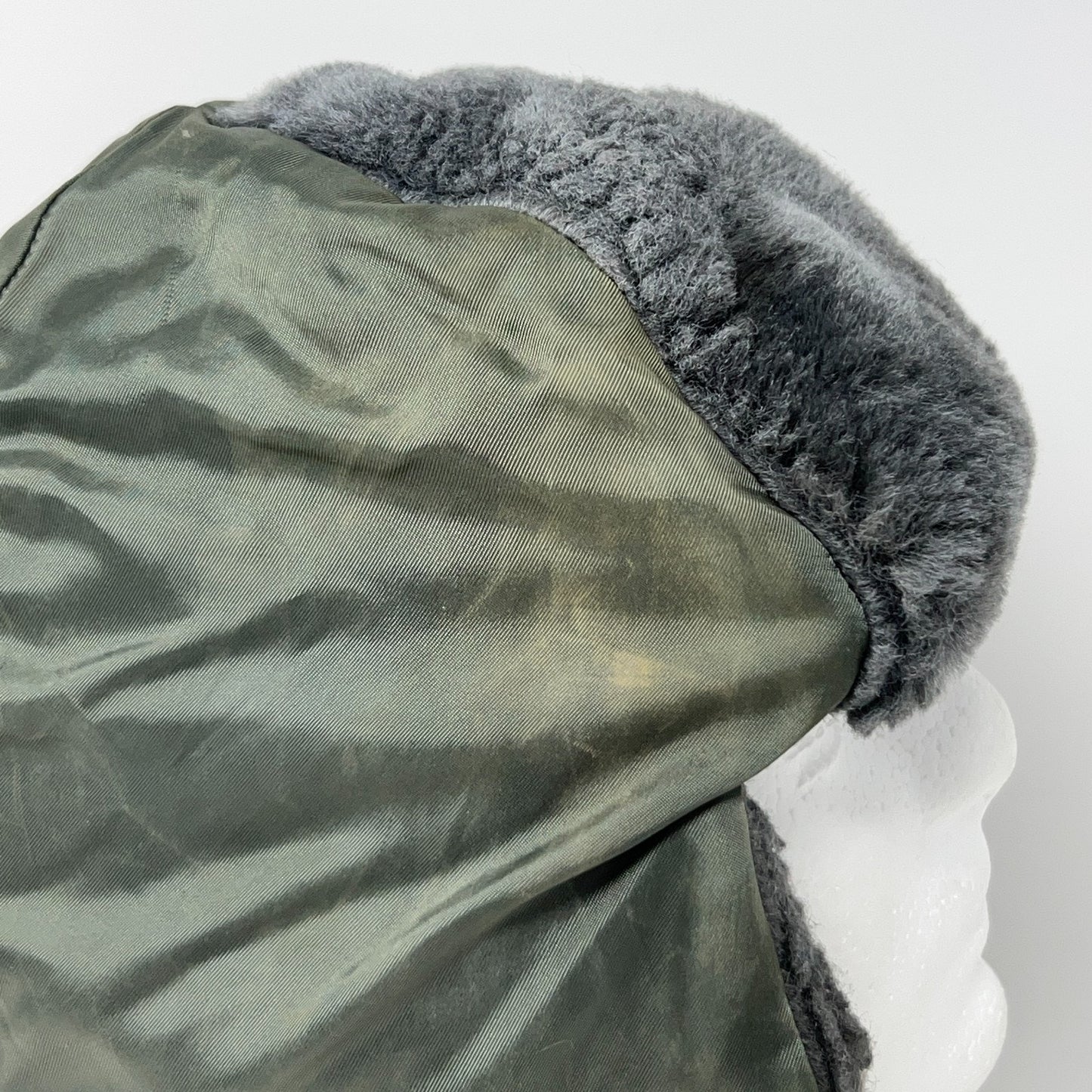 Vintage Military Helmet in Olive Green with Soft Lining, Front View