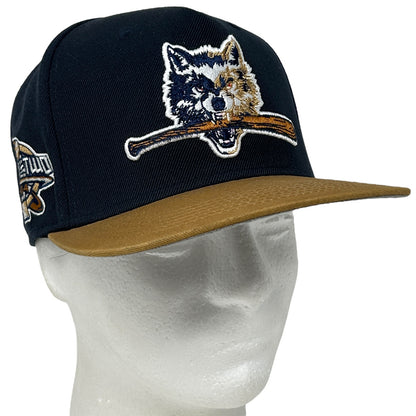 Twnty Two Minnesota Timberwolves Navy Hat with Wolf Logo and Brown Brim, Side View