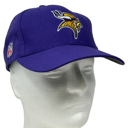 Minnesota Vikings purple baseball cap featuring logo embroidered on the front, side NFL emblem detail