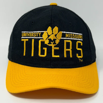 Vintage Missouri Tigers baseball cap in black and gold with embroidered team logo