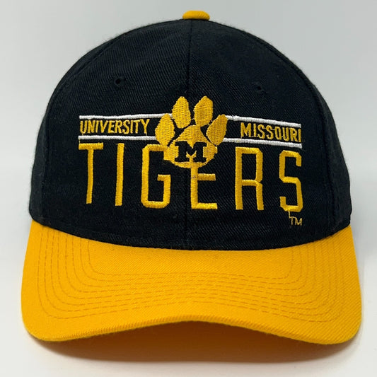 Vintage Missouri Tigers baseball cap in black and gold with embroidered team logo