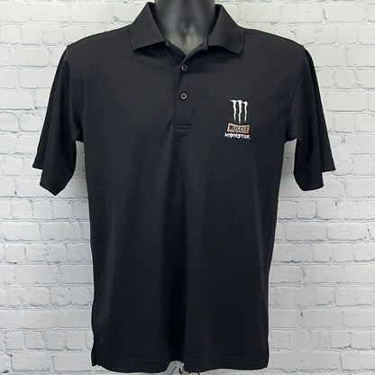 Black Muscle Monster Energy Polo Shirt with Front Logo for Casual Wear in Small