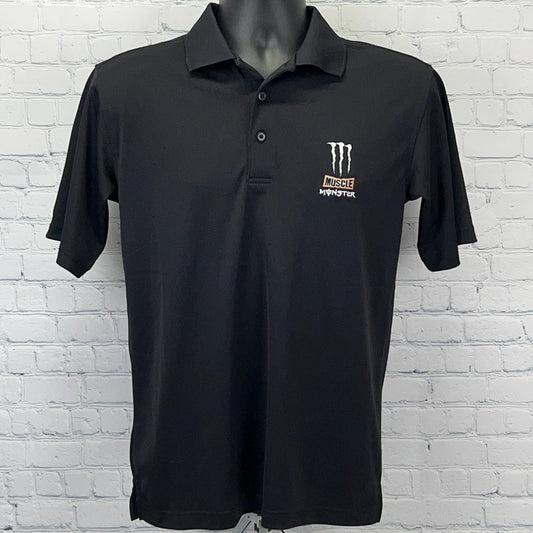 Black Muscle Monster Energy Polo Shirt with Front Logo for Casual Wear in Small
