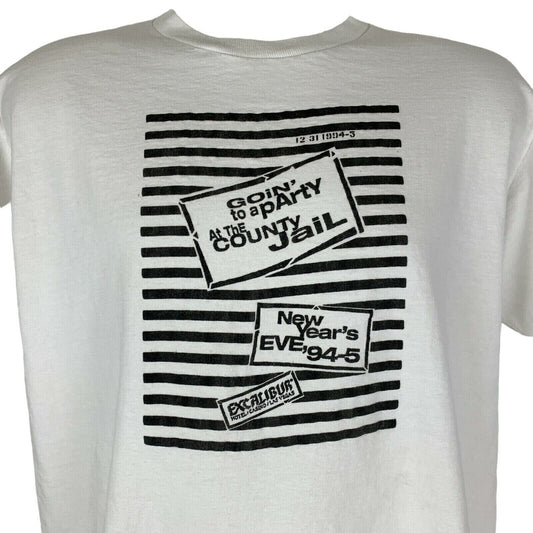 Vintage Excalibur Las Vegas New Years T Shirt Mens Large Jail Party Hotel White