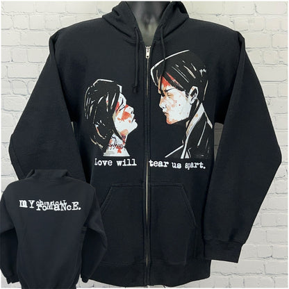 My Chemical Romance Black Zip-Up Hoodie in Medium featuring unique graphic and back logo detail