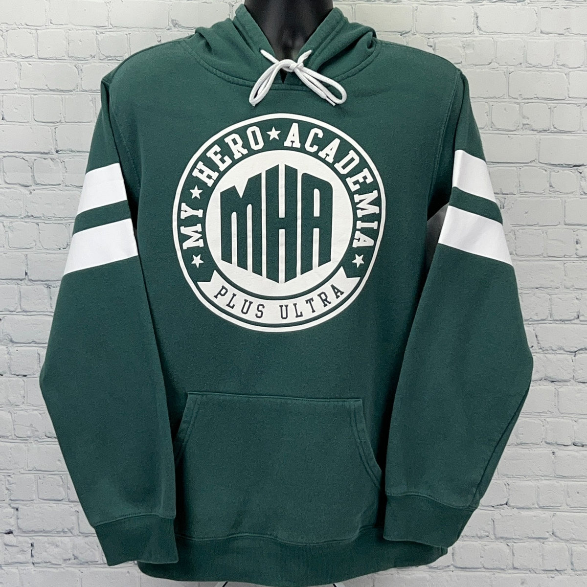 Crunchyroll My Hero Academia Green Hoodie with White Stripes and Plus Ultra Logo