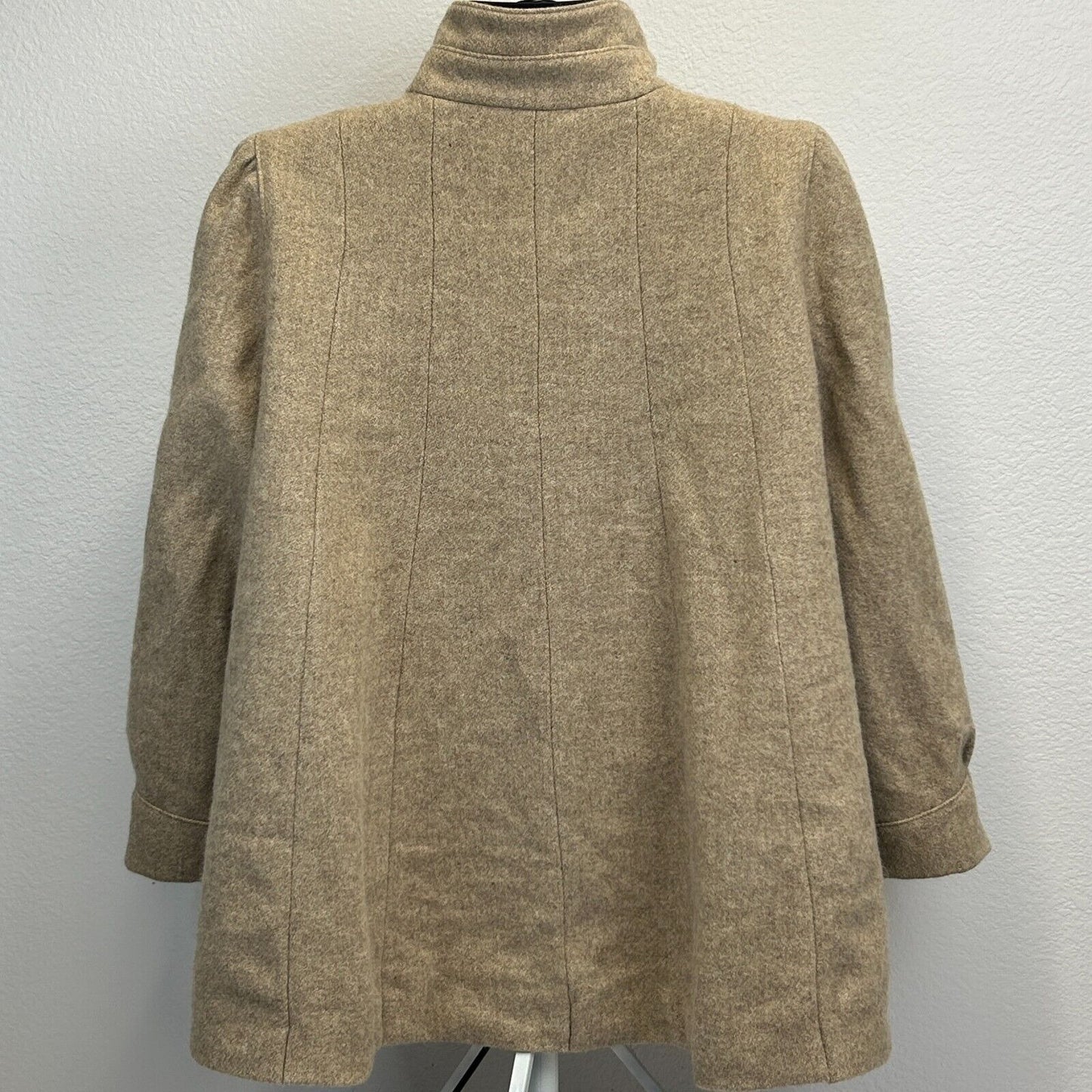 Vintage Tweed Wool Coat Womens Medium Stand Collar Made In USA Jacket Beige