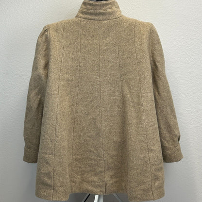 Abrigo de lana de tweed vintage para mujer, cuello alto medio, chaqueta beige fabricada en EE. UU.