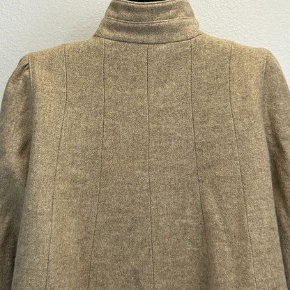 Abrigo de lana de tweed vintage para mujer, cuello alto medio, chaqueta beige fabricada en EE. UU.