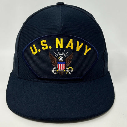 Vintage US Navy Baseball Hat Cap USN Military Made In USA 90s Snapback Blue