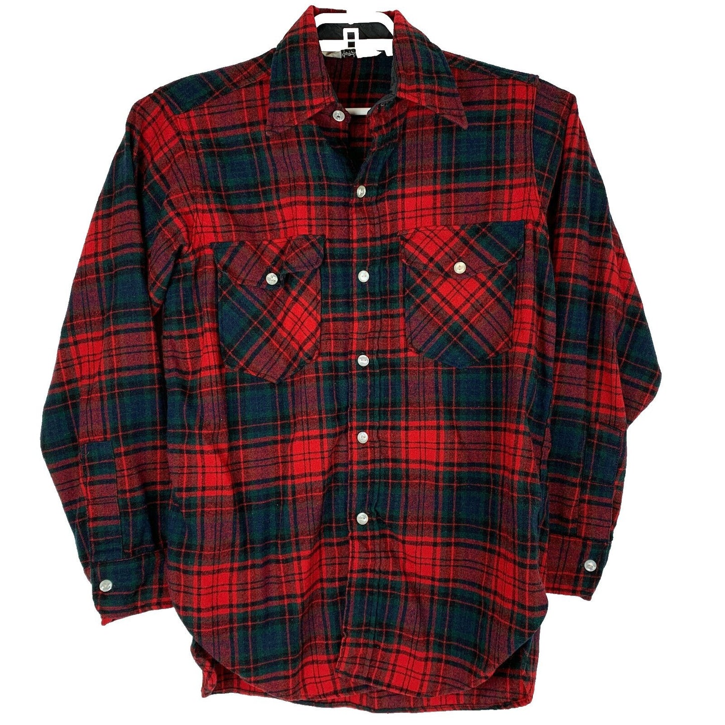 Vintage Woolrich Plaid Flannel Button Front Shirt Mens Medium Red Wool Blend 60s