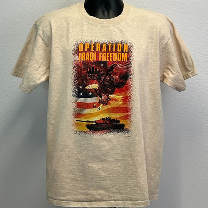 Vintage Operation Iraqi Freedom T Shirt Mens Large Iraq War Military USA Beige