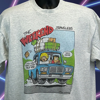 Vintage The Weekend Traveler T Shirt Mens X-Large Husband Wife Road Trip Gray