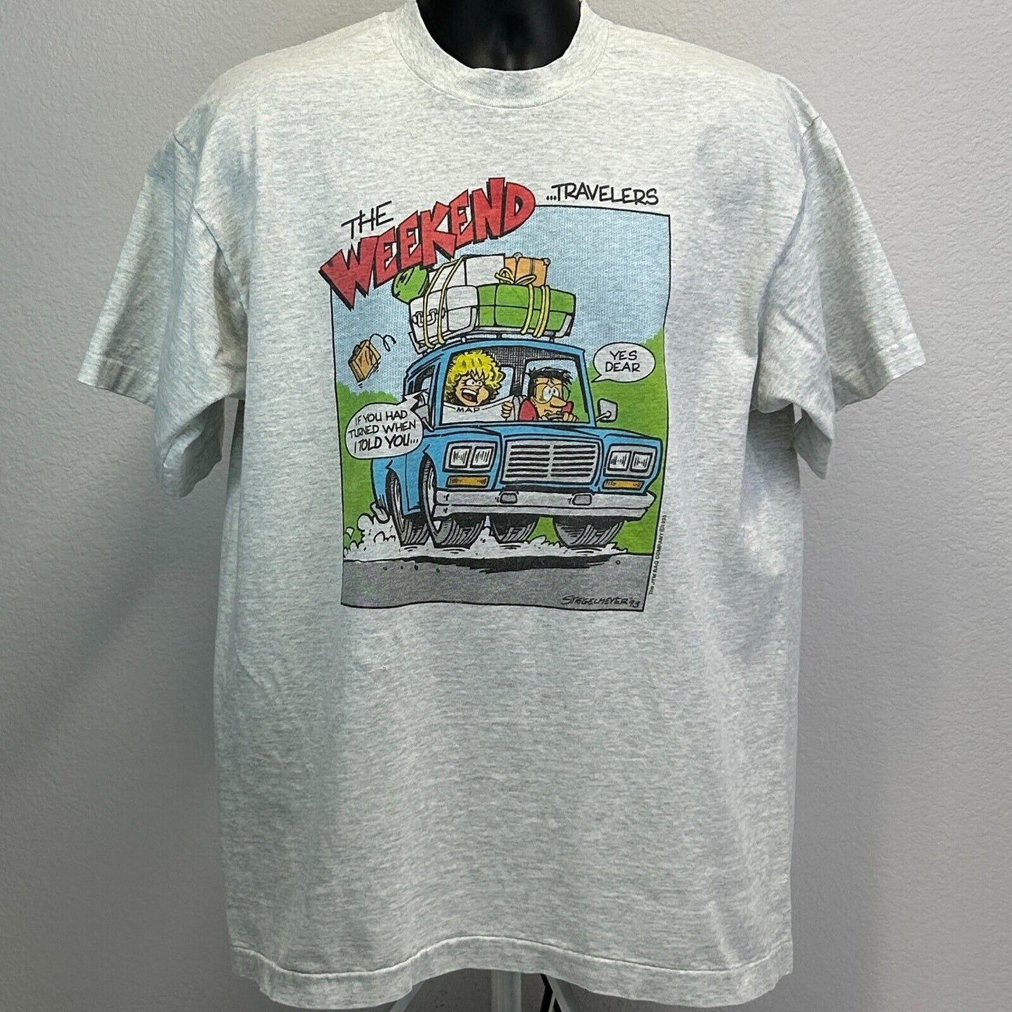 Vintage The Weekend Traveler T Shirt Mens X-Large Husband Wife Road Trip Gray