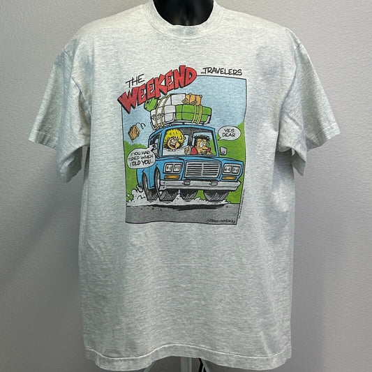 Vintage 90s The Weekend Travelers T Shirt Husband Wife Road Trip Gray XL X-Large