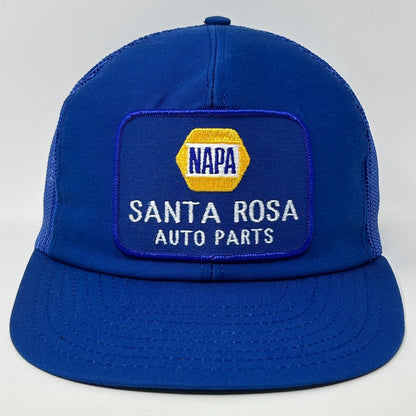 Vintage blue Trucker Hat Cap with embroidered NAPA Santa Rosa Auto Parts logo on the front