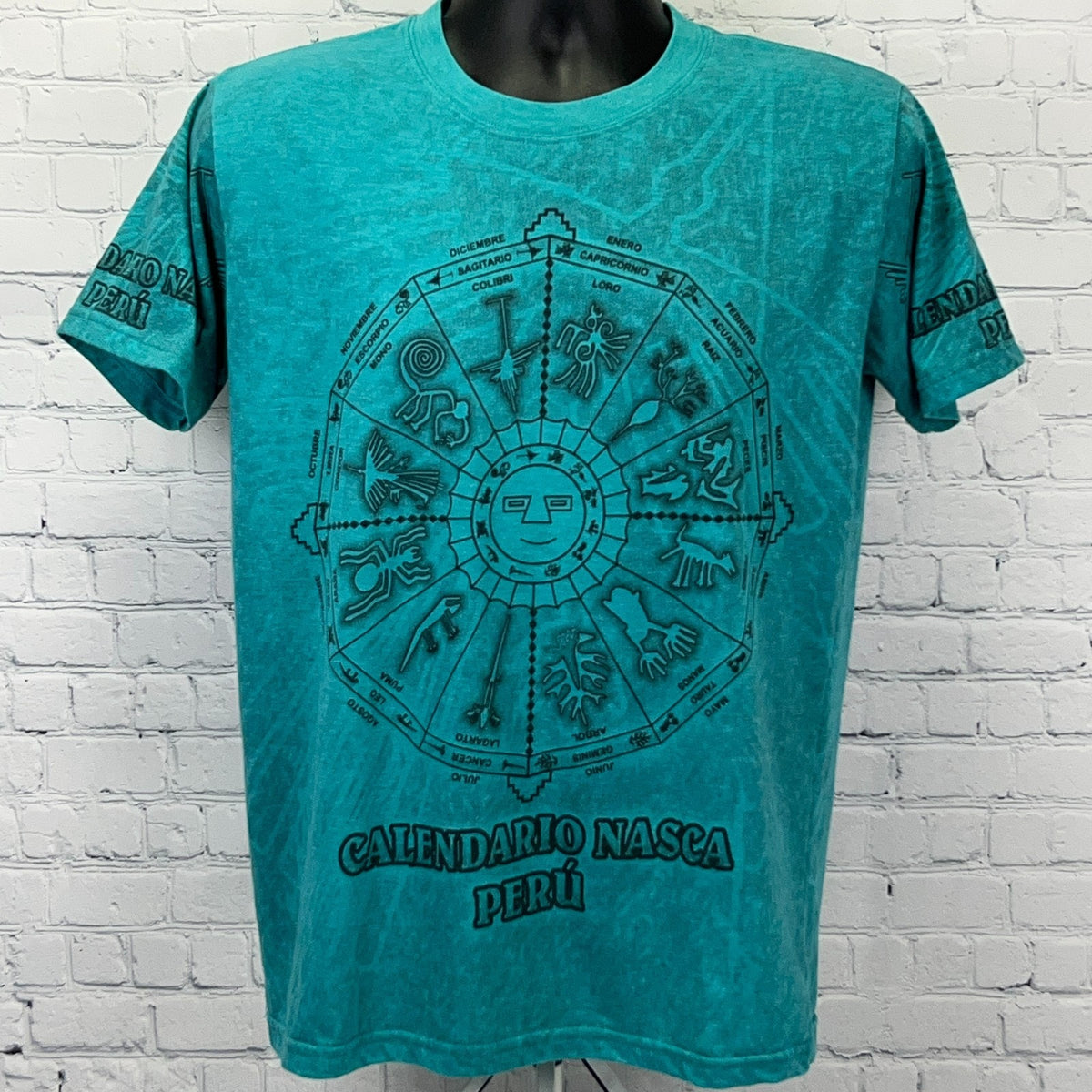 Rufyar's Peru T-Shirt in Aqua with Nasca Calendar Design