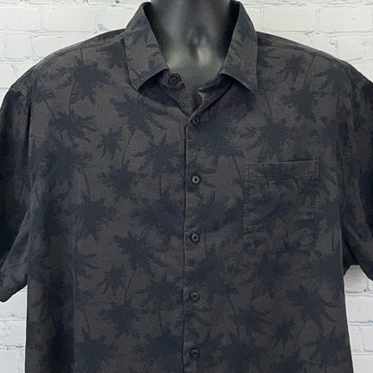 Nat Nast Short Sleeve Button-Up Shirt in Black with Floral Pattern and Chest Pocket