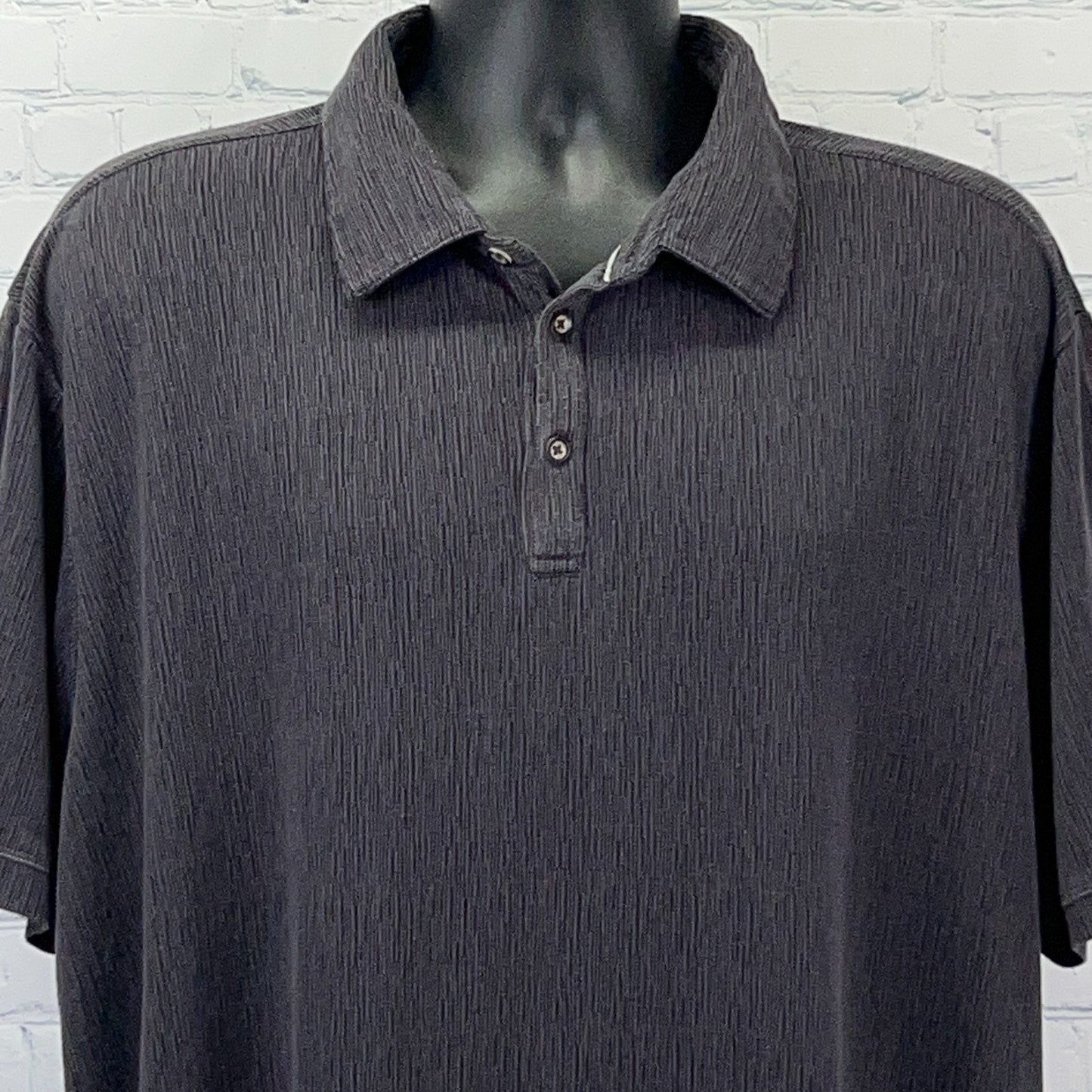 Nat Nast Men's Short Sleeve Polo Shirt in Dark Gray with Striped Pattern and Button Placket