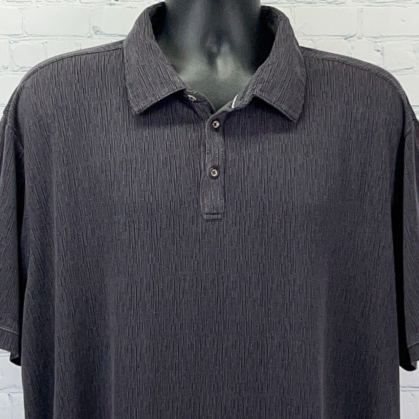 Nat Nast Men's Short Sleeve Polo Shirt in Dark Gray with Striped Pattern and Button Placket