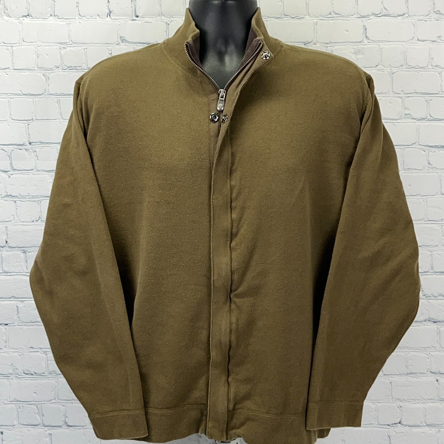 Nat Nast Olive Green Jacket, Size Large, Front View with Unique Zipper Detail