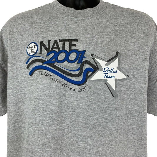Gray Hanes T-Shirt featuring NATE Tower Erectors logo with event details on the front, size medium