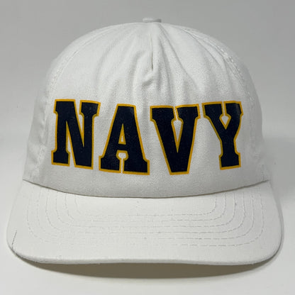 White US Navy Hat with large navy lettering at the front, structured cap design