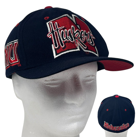 Front view of Zephyr Nebraska Cornhuskers navy blue cap with bold red lettering and logo detailing