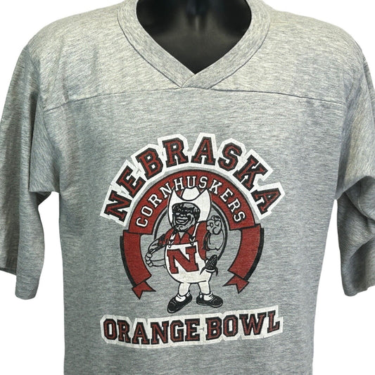 Gray Nebraska Cornhuskers T-Shirt in size medium featuring an Orange Bowl graphic and a vintage logo on the front