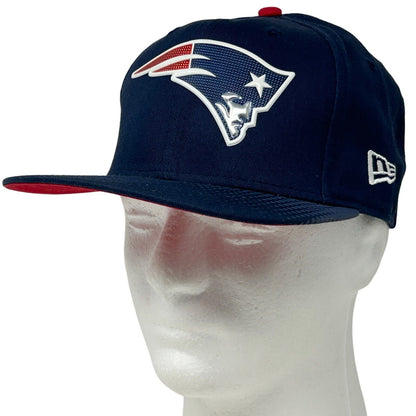 New Era New England Patriots Navy Blue Snapback Hat with Front Team Logo and Red Brim