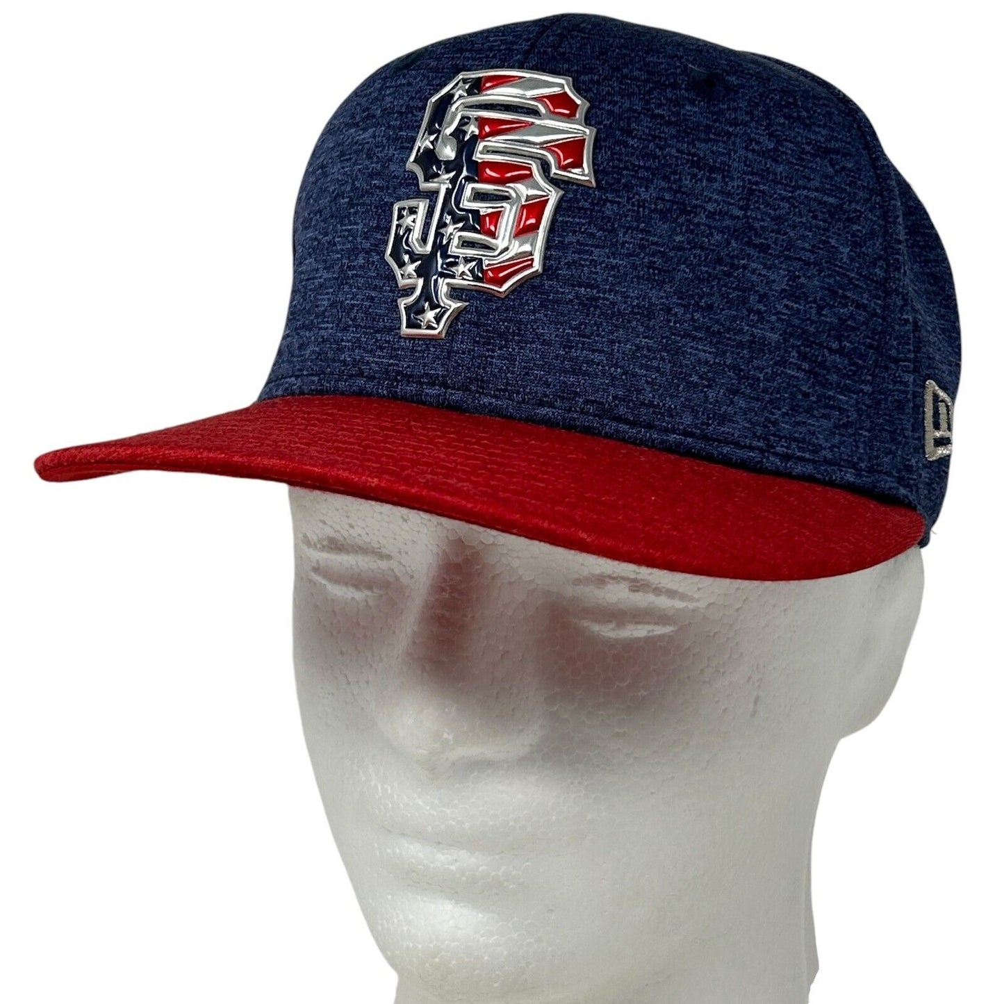New Era San Francisco Giants Hat in Navy and Red with Star-Patterned Logo on Front, Side View