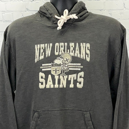 Charcoal New Orleans Saints hoodie featuring logo and front kangaroo pocket, perfect for fans