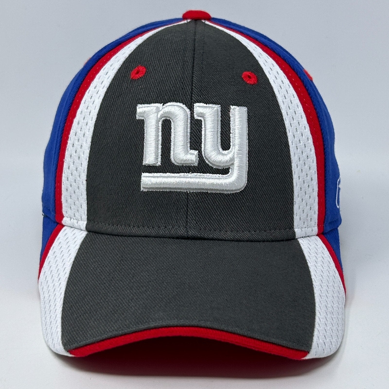 Reebok New York Giants Hat in gray, blue, and red with embroidered 'ny' logo on the front