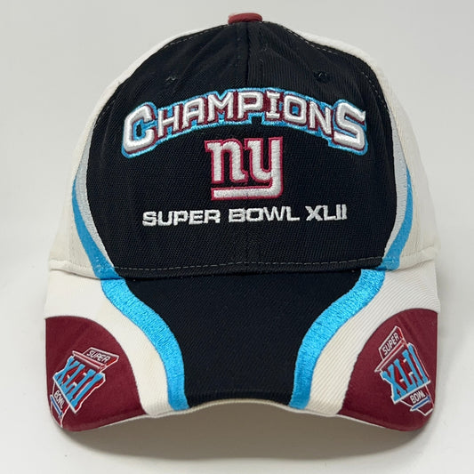 Reebok New York Giants Super Bowl XLII Champions Cap in black and cream with detailed embroidery on front