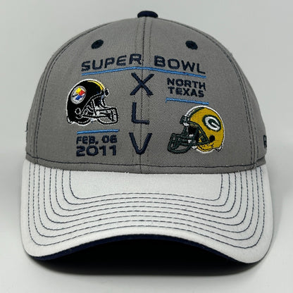 Reebok Green Bay Packers Hat in gray with Super Bowl XLV embroidery and team logos on the front