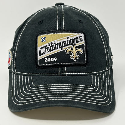 Reebok New Orleans Saints black baseball hat with NFC Champions logo from 2009, front view