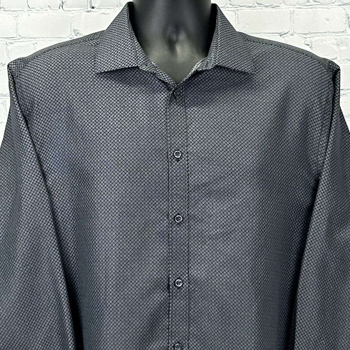 Black Nicole Miller Men's Button-Up Shirt with Subtle Pattern and Standard Fit, Front View