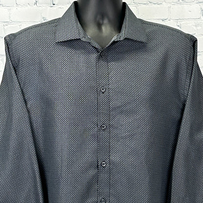 Black Nicole Miller Men's Button-Up Shirt with Subtle Pattern and Standard Fit, Front View